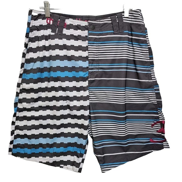 Three by Keith Lidberg Boardshorts Blue Gray Striped Graphic Hybrid Swim Trunks - Picture 2 of 11